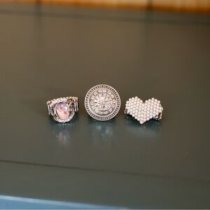Elegant Silver, Pink, & Pearl Elastic Banded Ring Set